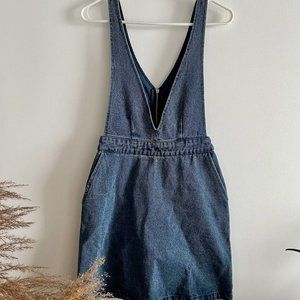 Frank & Oak Pinafore Denim V Neck Zip Mini Dress